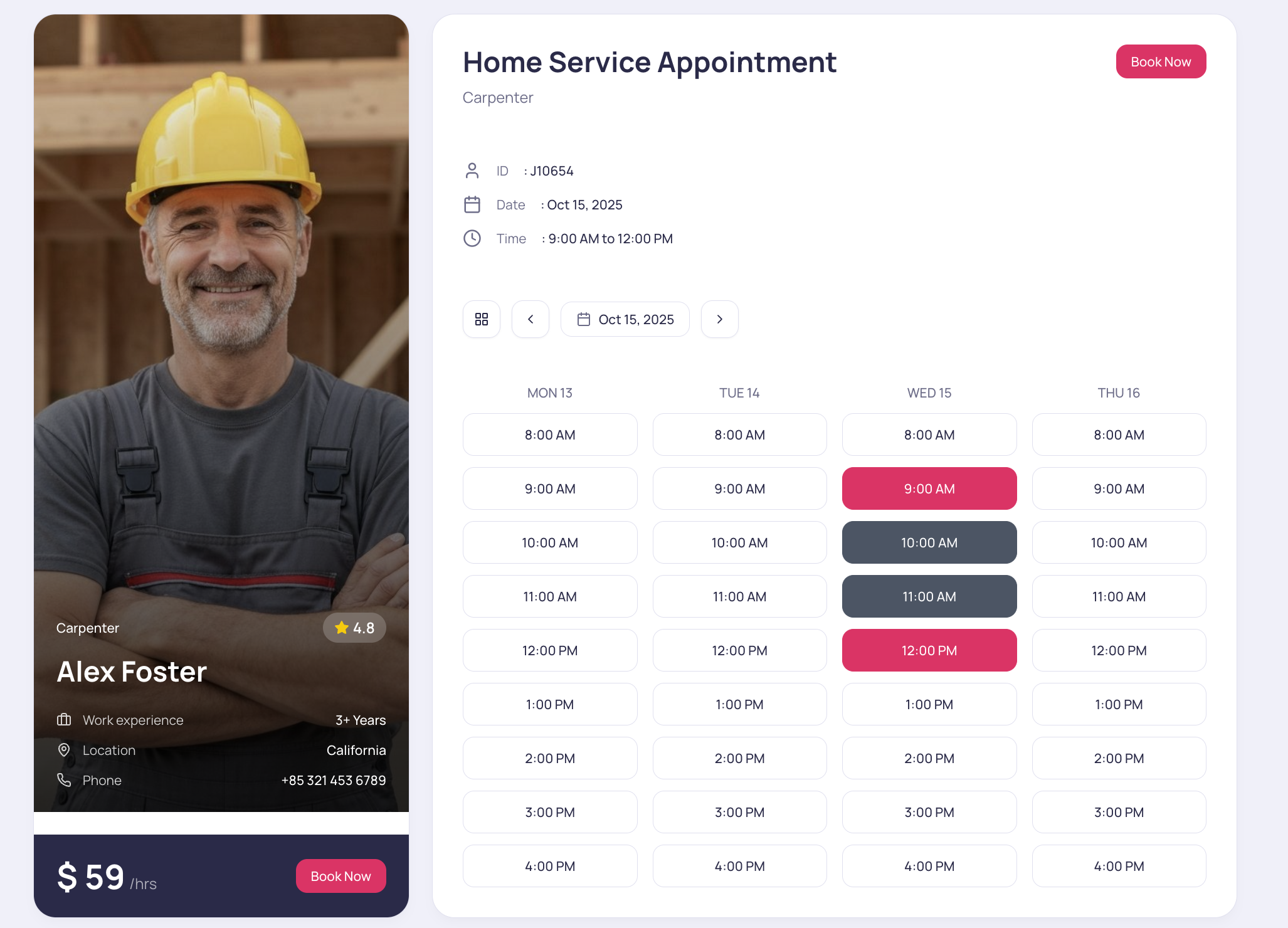 Smart Customer Self-booking interface